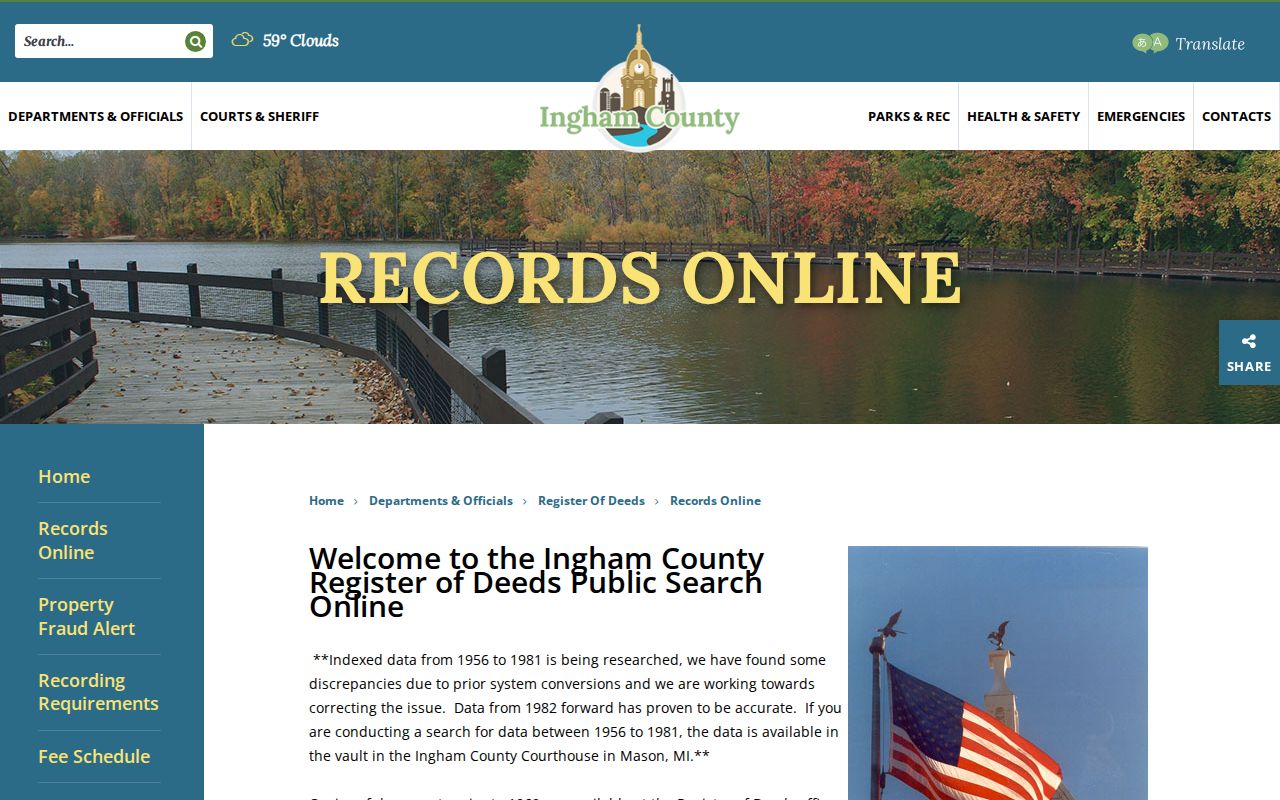 Michigan street directory deed search at the Ingham County Register of Deeds portal