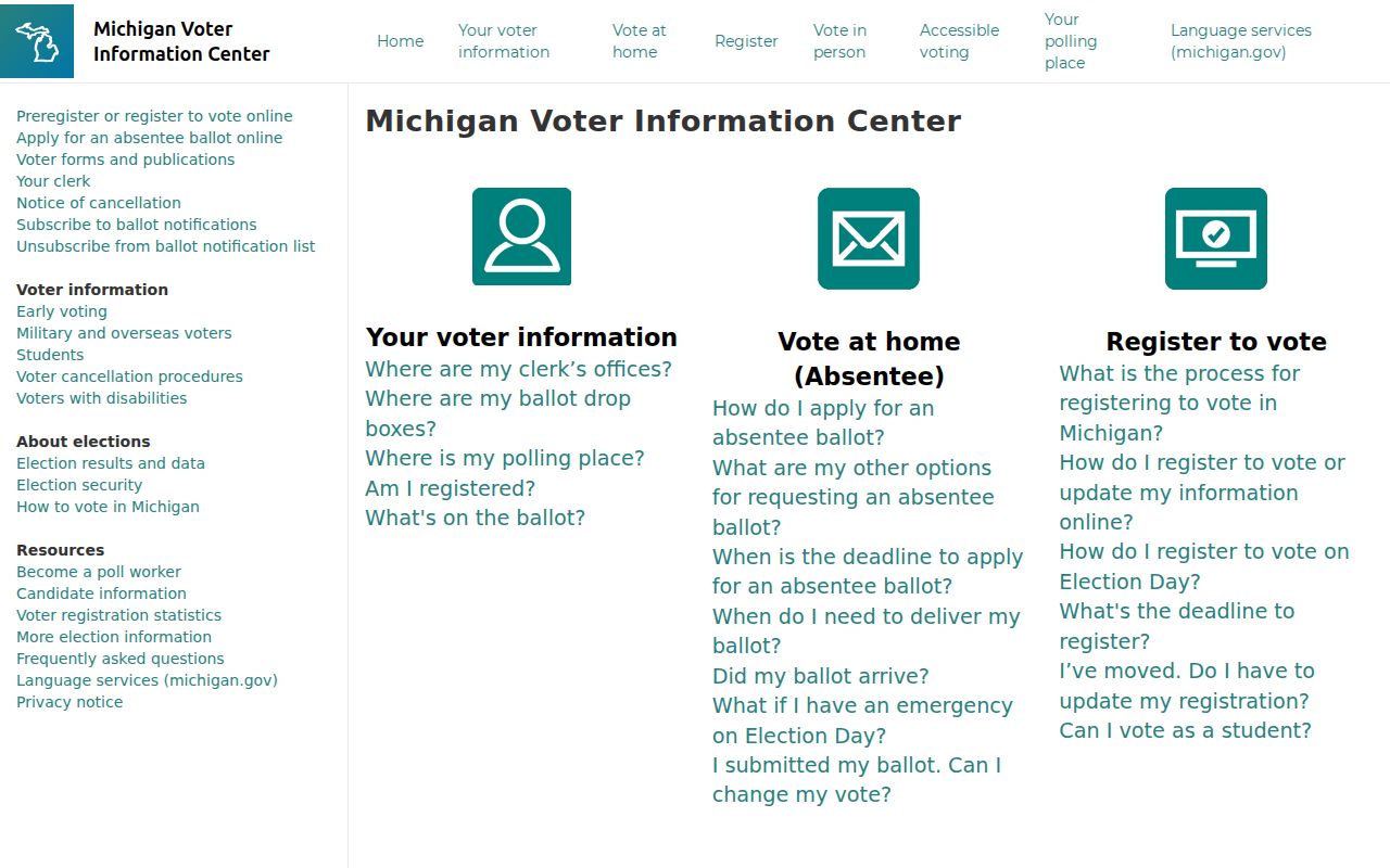 Michigan.gov/Vote voter status page used during a resident lookup